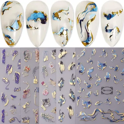 Immagine prodotto di Adesivi per unghie effetto marmo, stile "french tip", confezione da 8 fogli. Adesivi per nail art, autoadesivi, motivo a onde