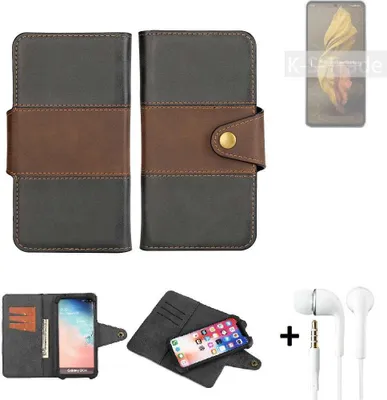 Produktbild von K-S-Trade Handyhülle Schutzhülle Bookstyle Wallet-Case kompatibel mit Sharp Aquos R7 + earphones Bumper rundumschutz schwarz-braun 1x
