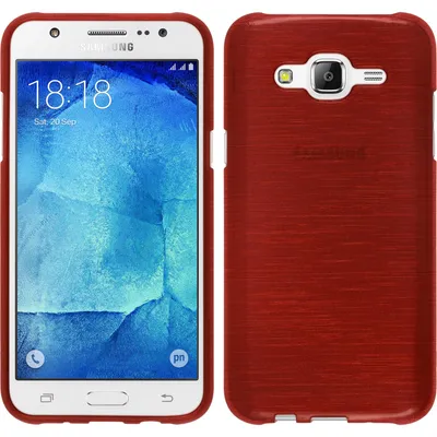 Produktbild von PhoneNatic Case kompatibel mit Samsung Galaxy J7 (2015 / J700) - rot Silikon Hülle brushed + 2 Schutzfolien