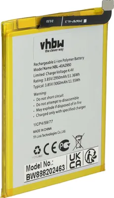 Produktbild von vhbw Akku Ersatz für Neffos / TP-Link NBL-40A2950 für Handy Smartphone Telefon (2850 mAh, 3,85 V, Li-Polymer)
