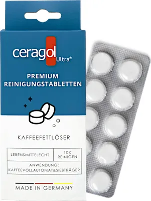 Produktbild von ceragol ultra Reinigungstabletten für alle Kaffeevollautomaten, Kaffeemaschinen und Espressomaschinen, 10 Stück