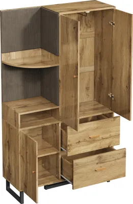 Produktbild von MODFU Garderobensets,Flurgarderobe mit Regal und Wandschrank,Kleiderschrank mit 2 Schubladen,Kompaktgarderobe,110x38x186 cm,Natur
