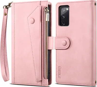 Image de Etui de protection pour Samsung Galaxy S20 FE / S20 FE 5G / S20 FE 2022, étui en cuir avec fermeture éclair, portefeuille pliable avec emplacement pour cartes, support et boucle Rose