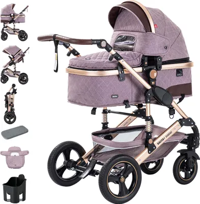 Produktbild von Daliya® BAMBIMO 2in1 Kinderwagen mit Airless-Rädern, leichtem Aluminiumrahmen & 2in1 Babywanne oder Sportsitz, Kombi-Kinderwagen, Buggy & Stroller