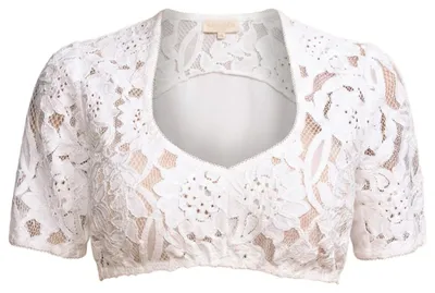 Produktbild von Krüger Liyana Dirndlbluse mit floralem Spitzenmuster, Herzausschnitt, ecru, Größe 38