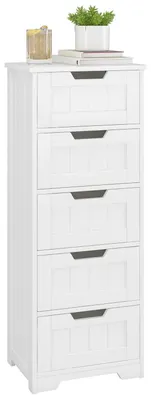 Produktbild von Badezimmerschrank mit 5 Schubladen 102 cm hoch schmal weiß MDF