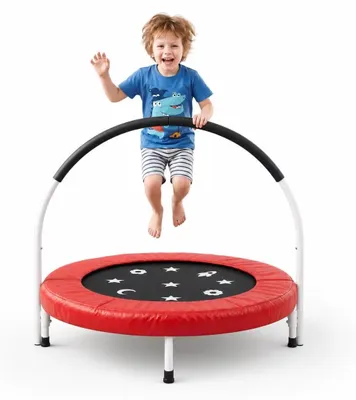Zdjęcie produktu dla Mini trampolina dla małych dzieci - z siatką ochronną - 92 cm - dla dzieci w wieku 3–6 lat - do użytku wewnątrz i na zewnątrz - czerwona