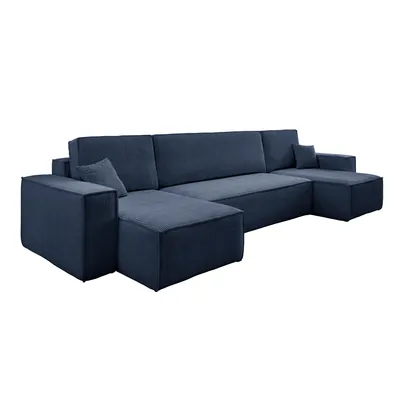 Produktbild von Wohnlandschaft U-Form Petrol Blau COMO Cord mit Bett Sofa Schlafsofa Ottomane