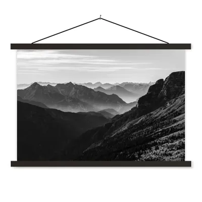 Produktbild von MuchoWow® Textilposter Berge - Natur - Nebel 90x60 cm mit schwarzem Rahmen - Aufhängungssatz