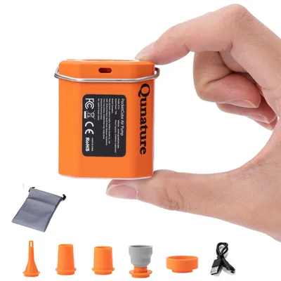 Obrázok produktu pre Elektrická vzduchová pumpa Qunature, vzduchová pumpa s 5 vzduchovými tryskami, 800 mAh dobíjateľná vzduchová pumpa s LED svetlom, prenosná kempingová pumpa 4,2 kPa, oranžová