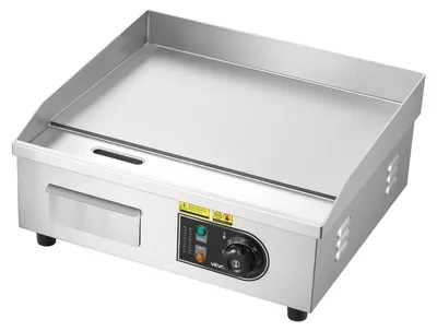 Immagine prodotto di Piastra elettrica professionale, 450 x 300 mm, 2800 W, regolazione della temperatura da 50 a 300 °C, piastra da banco in acciaio inossidabile con 2 spatole, 2 spazzole e 4 piedini, per bistecche e pancake