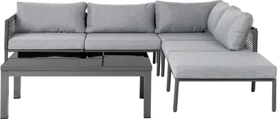 Produktbild von BELIANI Lounge Set Schwarz Aluminium inkl. Auflagen Grau Polyester 6-Sitzer mit hochklappbarem Couchtisch Terrasse Outdoor Modern