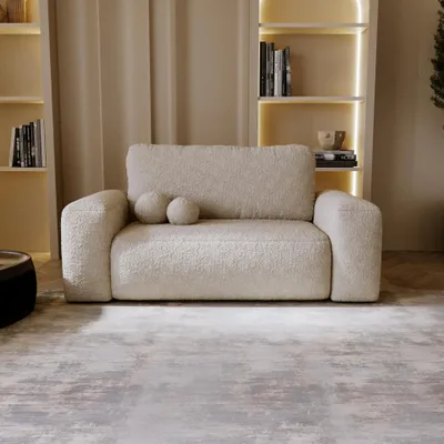 Produktbild von Chilly Fluffy Sofa – Designer Schlafsofa 190x110cm in Bouclé, mit Schlaffunktion & Bettkasten | Quelle 3