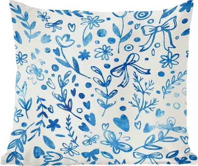 Produktbild von MuchoWow® Zierkissen Sofakissen Wohnzimmer Dekokissen 45x45 cm Ein florales Muster in blauen Farben - Schlafpolster - Polster für das Sofa