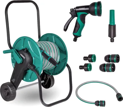 Produktbild von Vonroc Komplett-Set Rollwagen mit Gartenschlauch 20m - Spritzpistole