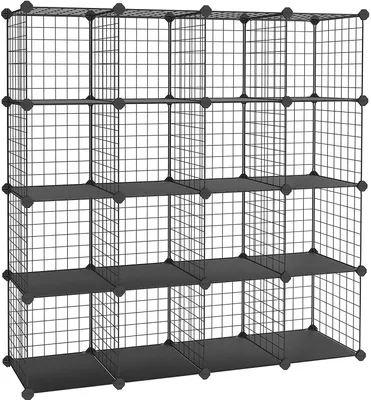 Zdjęcie produktu dla Metalowa regał magazynowa - modułowa - 16 przegródek - półka na buty - czarna - 123 x 31 x 123 cm