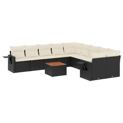 Produktbild von 11-tlg. Garten-Sofagarnitur mit Kissen Schwarz Poly Rattan