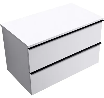 Obrázok produktu pre CERANO – Kúpeľňová skrinka Velora – biela matná, úchytka čierna + doska z liateho mramoru Elanys – 12 mm – biela matná – 80 × 54,2 × 46,5 cm