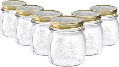 Produktbild von Bormioli Rocco Quattro Stagioni Glas Vorratsgläser - Traditionelle KÃ1/4che Lebensmittel Kanister mit Schraubdeckel - 250ml - 6er Pack