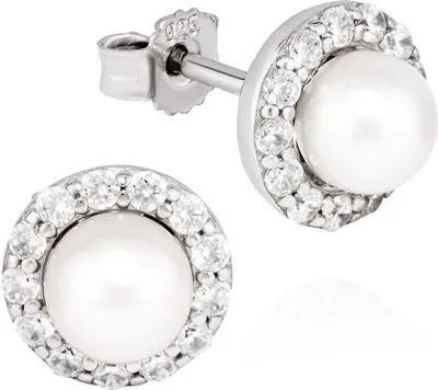 Produktbild von NKlaus Paar Süßwasserperle Ohrstecker 925 Silber 9mm Zirkonia weiß Damen Ohrringe 13503