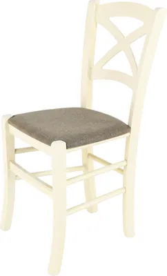 Image de t m c s Tommychairs - Chaise CROSS pour la cuisine et la salle à manger, structure robuste en hêtre laqué couleur aniline blanc et assise rembourrée recouverte de tissu couleur brun chevreuil