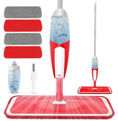 Zdjęcie produktu dla Omgoods - Mop spryskujący do czyszczenia podłóg - z mikrofibry, wyposażony w 4 wymienne nakładki do mycia