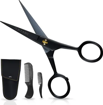 Immagine prodotto di Forbici professionali ONTAKI in acciaio tedesco per barba e baffi (12,7 cm), nere