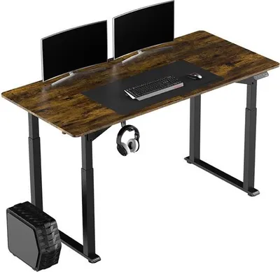 Image de Table de travail, hauteur réglable électriquement, plateau brun, 160x75 cm, 74-116 cm, UPLIFT, avec piètement XXL