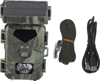 Imagen del producto de Cámara trampa solar 1080p a 30 fps, 20 MP, con un ángulo de detección de 60 grados, visión nocturna, clasificación IP65 (resistente al agua) y una velocidad de disparo de 0,45 segundos, ideal para la vigilancia de la fauna silvestre