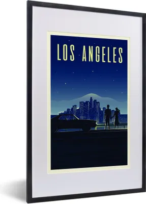 Produktbild von MuchoWow® MuchoWow® Gerahmtes Poster Illustration von Los Angeles bei Nacht 40x60 cm - Poster mit zchwarzem Bilderrahmen - Poster in Rahmen
