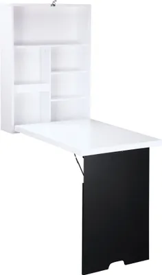Produktbild von Biurko HOMCOM Biurko składane przyścienne z tablicą, 5 przegródek, biurko składane Składane biurko komputerowe do biura Biały+czarny 60 x 94,5 x 147 cm