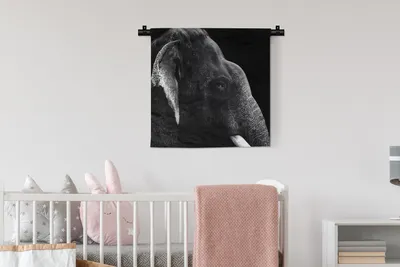 Produktbild von MuchoWow® Wandteppich Wandbehang Tierprofil Elefant in Schwarz und Weiß 60x60 cm Tapisserie Dekoration Wandtuch - Dekorationen - Wand Decke