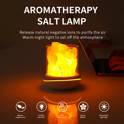 Obrázok produktu pre Nočné svetlo v podobe soľnej kryštálovej lampy, USB difúzor vôní, farebná soľná kryštálová lampa, difúzor vonných olejov do kancelárie, na jogu alebo do spálne