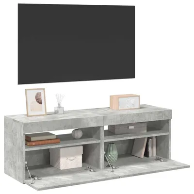 Produktbild von TV Board Lowboard mit LED Beleuchtung Fernsehschrank TV Schrank mit 4 Regalfächern für Wohnzimmer und Schlafzimmer mit viel Stauraum 2 Betongrau 60 x 35 x 40 cm