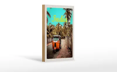 Produktbild von Holzschild Reise 12x18 cm Indien Straße Tuk Tuk Taxi Asien