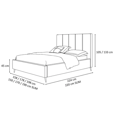 Produktbild von Polsterbett TIFFANY mit Behälter 160x200 cm- Kopfteil:133 cm Madryt 928