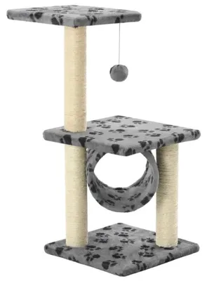 Obrázek produktu pro Kočičí škrábací strom o výšce 65 cm – lezecká věž pro kočky – 3 úrovně – sisalové sloupy na škrábání – zavěšená hračka – vyhlídková plošina – barva armádní zelená