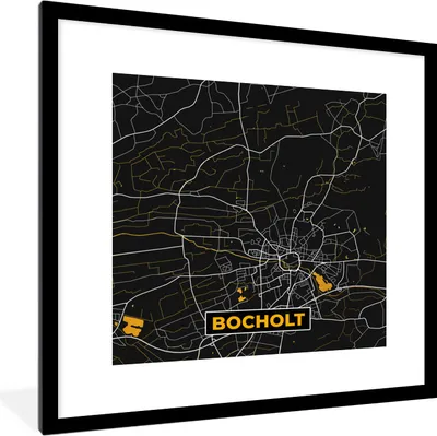 Produktbild von MuchoWow® Gerahmtes Poster Deutschland - Schwarz und Gold - Bocholt - Stadtplan - Karte 40x40 cm - Poster mit Schwarzem Bilderrahmen Wandposter Rahmen Foto Bilder - Poster - Plakat im Rahmen