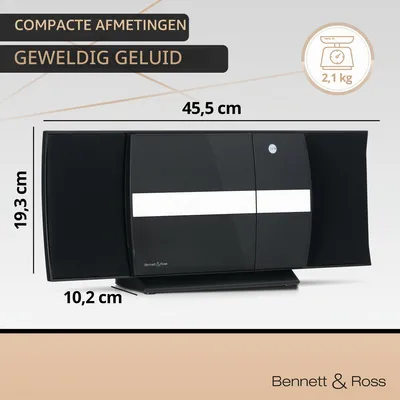 Productafbeelding van Stereo-installatie Verticaal - Zwart - 5 Watt Vermogen - USB Bluetooth NFC - CD MP3 Speler - Modern Design