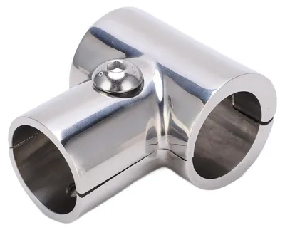 Imagen del producto de Conector tipo "T" para tubo, con rosca de 90 grados, para barcos, de acero inoxidable, separable, con un diámetro interior de 1 pulgada (25,4 mm), utilizado como accesorio para barandillas