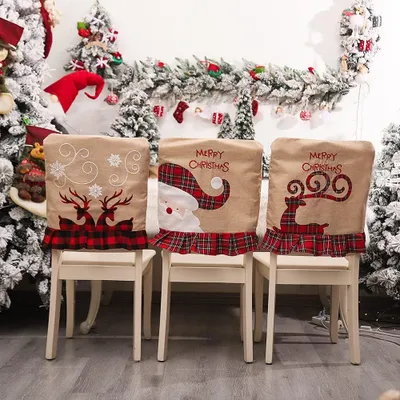 Produktbild von 3 Stš¹ck Weihnachten Stuhlhussen Esszimmerstuhl Stuhlbezug, Weihnachten Stuhlrš¹ckenbezš¹ge Weihnachtsstuhlhussen Weihnachtsdeko, Weihnachtsstuhl Rš¹ckenabdeckung Fš¹r Esstisch Stš¹hle Dekoration