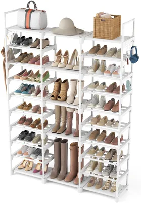 Productafbeelding van Schoenenrek, metaal, wit, 10 niveaus, geschikt voor 62 paar schoenen, ideaal voor hal en gang