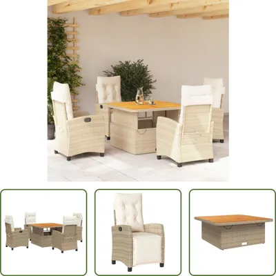 Image de The Living Store Ensemble de jardin 5 pièces avec coussins Beige Poly Rattan