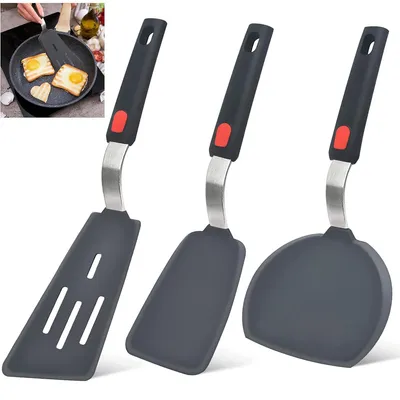 Produktbild von Pfannenwender Silikon 3er Set,315 °C Hitzebeständige Spatel aus Silikon für Antihaft-Kochgeschirr, BPA Frei,für Ei, Pfannkuchen, Fisch, Burger