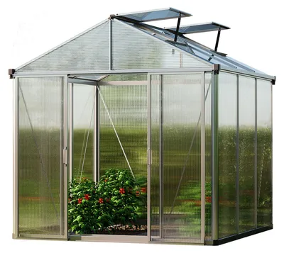 Image de GFP Serre TITAN 21 aluminium 222x222 cm, panneaux double paroi épais 10 mm avec fenêtres supplémentaires, ouvre-fenêtre automatique
