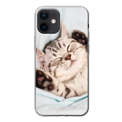 Produktbild von MuchoWow® Handyhülle Schutzhülle Hülle für iPhone 12 Kätzchen - Bett - Pfoten - Mädchen - Kinder - Kinder - Kind Silikon Softcase Handy Hülle - Schutzhülle