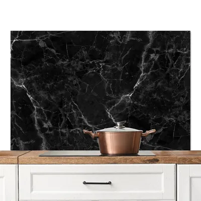 Produktbild von KitchenYeah®  Spritzschutz Küche - Küchenrückwand - Wandschutz für Herd und Spüle - Marmoroptik - Luxus - Schwarz 120x80 - Alu-Dibond (Alternative zum Spritzschutz aus Glas) - Hitzebeständig - Herdspr