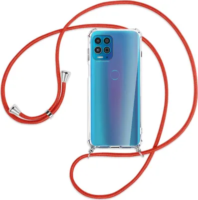 Produktbild von Handykette Backcover-Schutzhülle mit Band (Metall silberfarben) für Motorola Moto G100 - rot