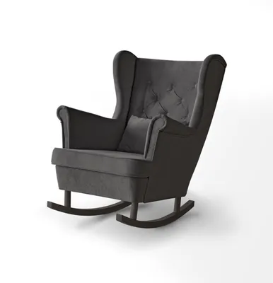 Produktbild von Schaukelsessel Fabio mit Holzbeine, Ohrensessel aus Velours, Polstersessel mit Wellenfedern (Stoff: kronos 22 - grau, Beinefarbe: Wenge)