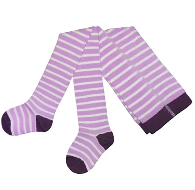 Produktbild von Kinderstrumpfhosen für Mädchen aus Baumwolle Weiße Ringel Flieder Größe 122-128